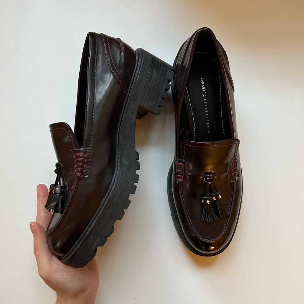 Zara brown leather loafers with tassels
